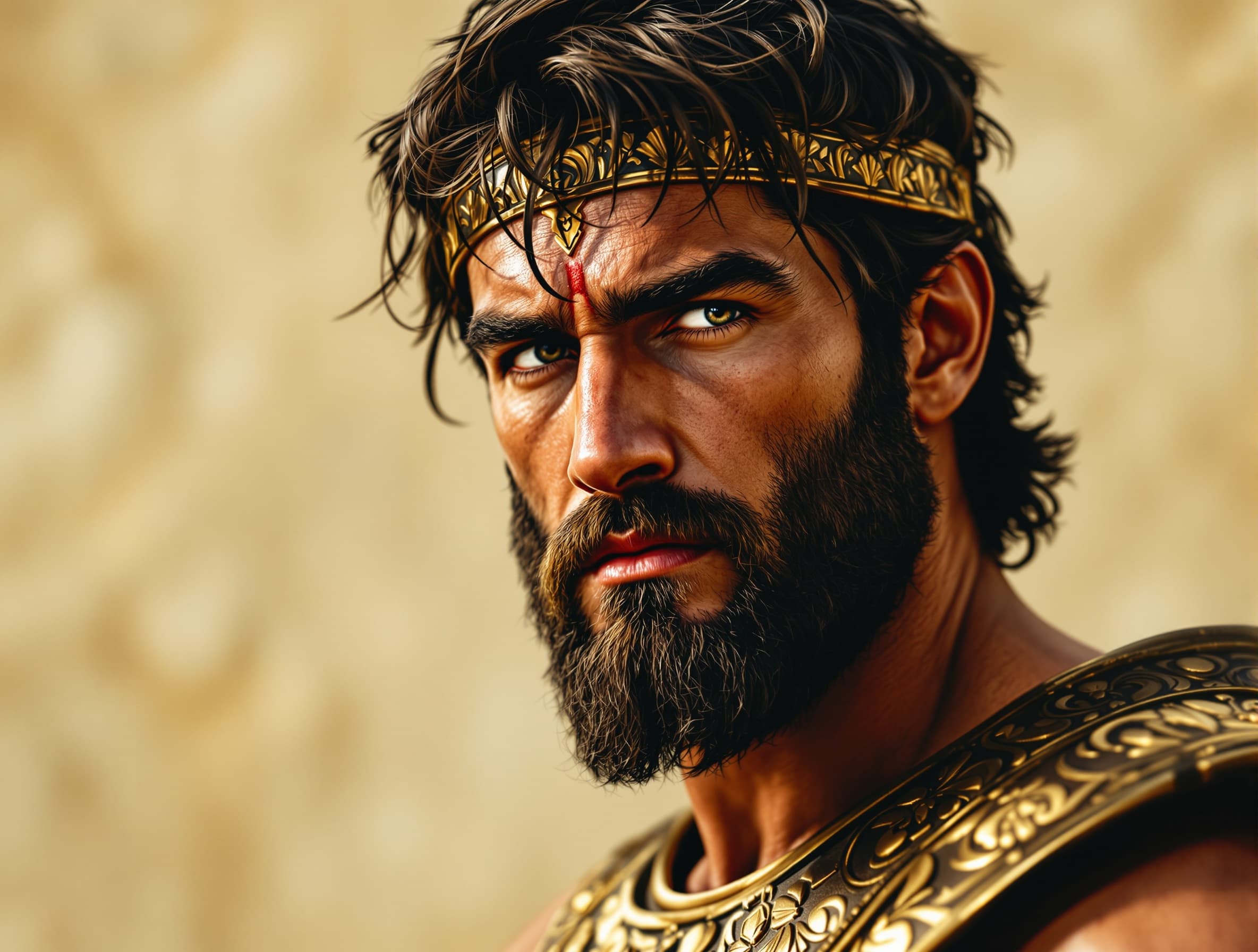 Portrait of achilles, painting in the style of linocut master, highly detailed photo, AF-S NIKKOR 24-70mm f/2.8G ED at 35mm, 32k UHD, Nikon d850