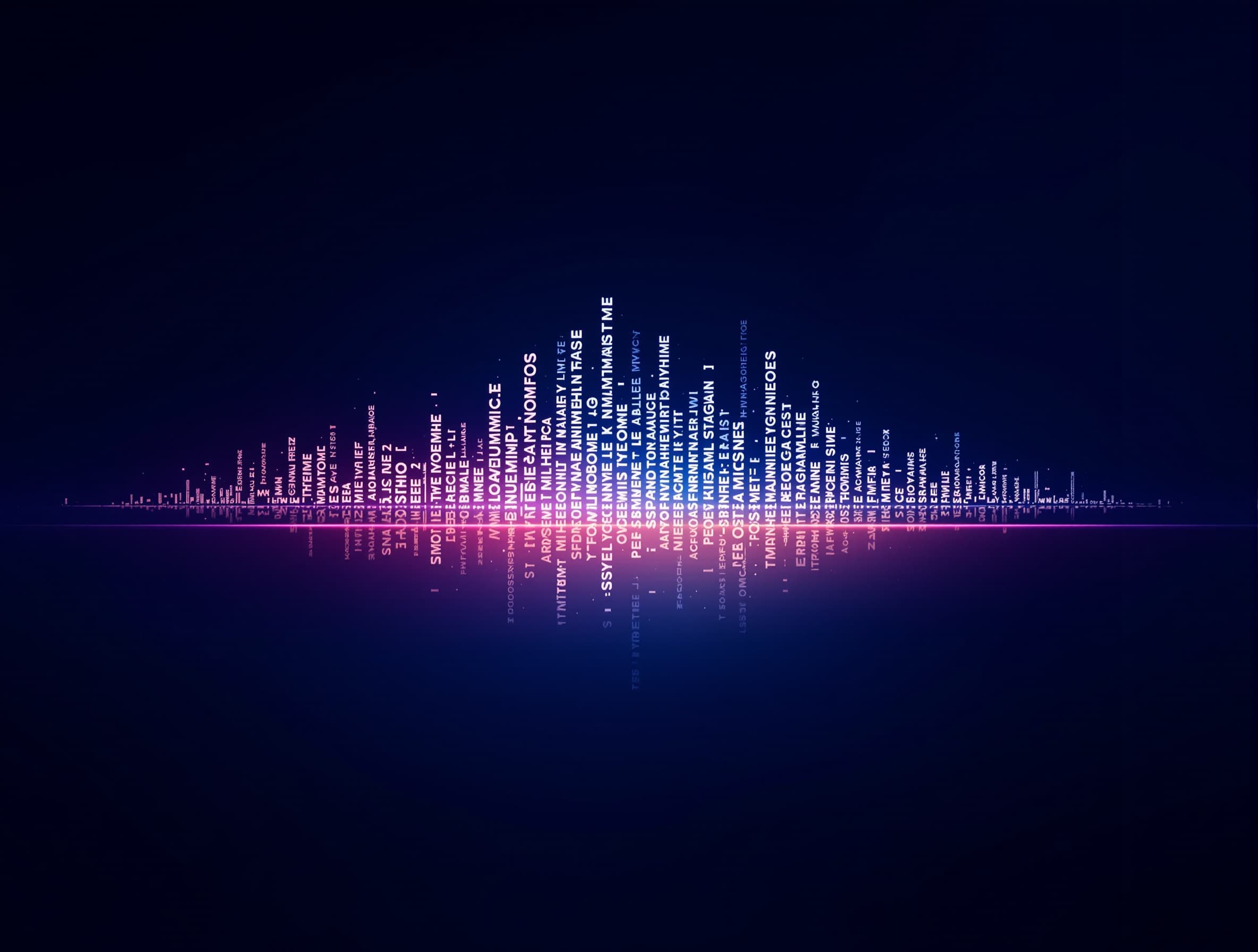 Minimalist editorial cover art showing a glowing soundwave made of crisp typographic fragments, floating over a deep midnight gradient (navy to indigo). Subtle grid lines and soft particle dust suggest precision and clarity. Clean, modern, high-contrast lighting, premium tech-mag aesthetic, no people, no logos.