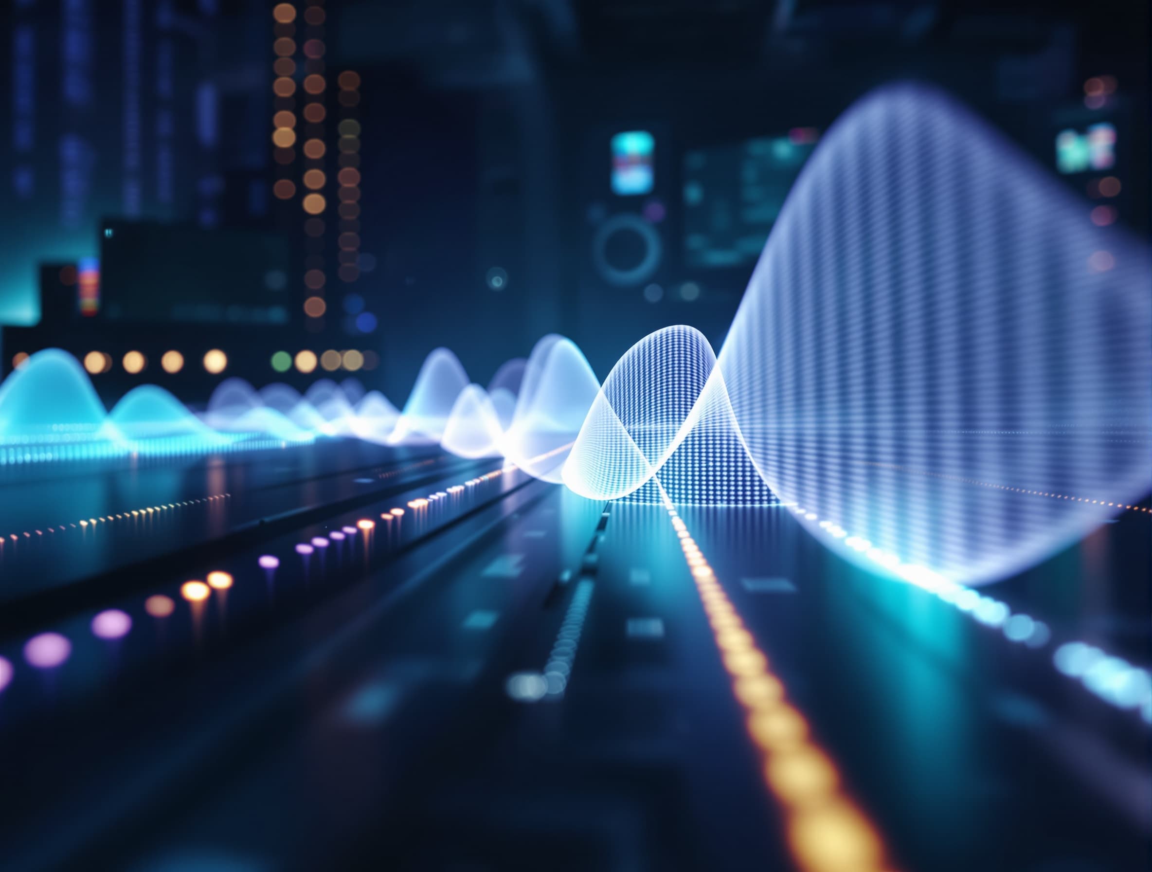 A sleek, cinematic illustration of a sound wave loop transforming into a clean, streamlined audio pipeline, subtle review annotations floating near waveform checkpoints, muted teal and graphite palette, soft glow accents, modern tech studio ambience, shallow depth of field, high detail, no text