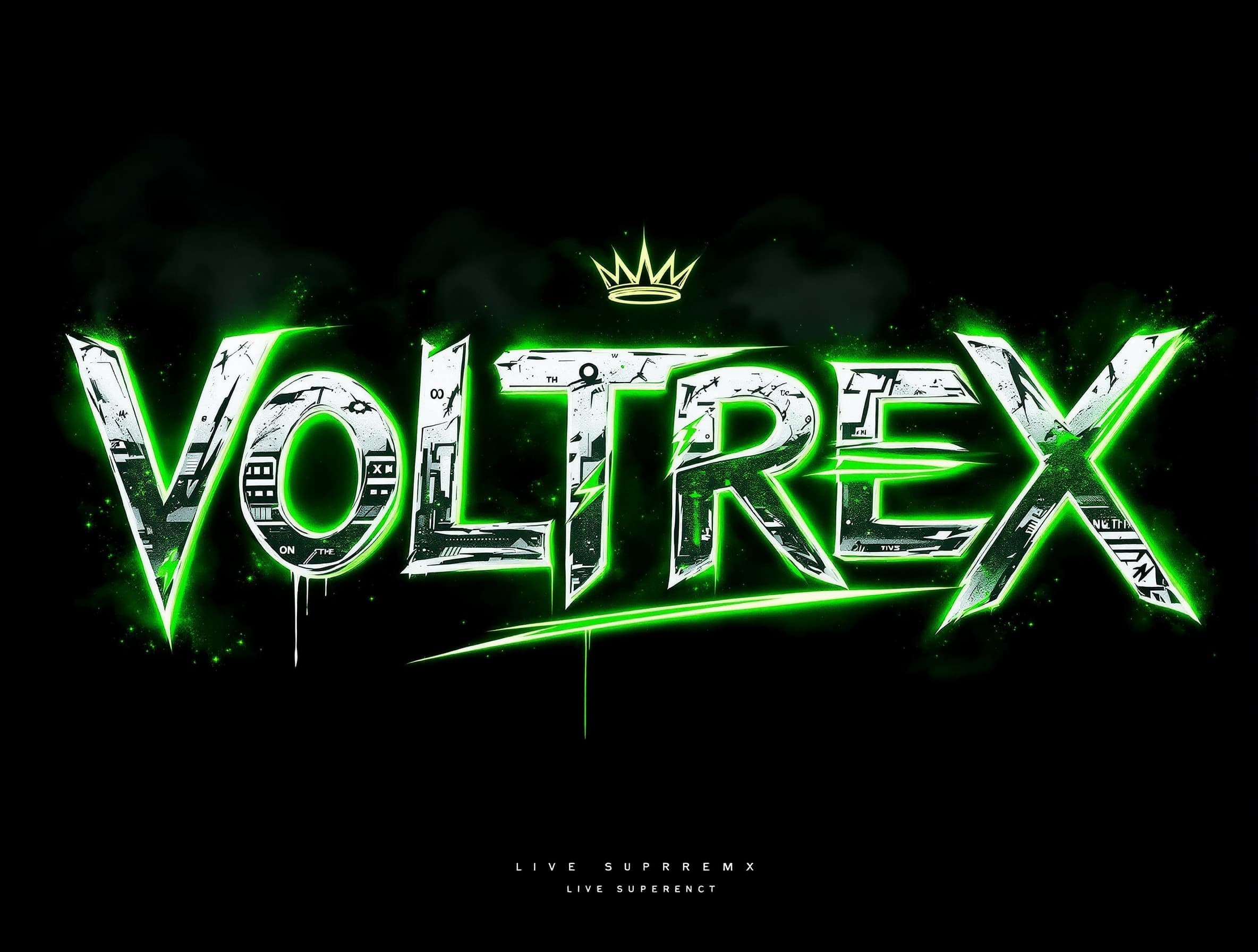 Create a premium cinematic logo reveal for VOLTREX. Style: luxury cyberpunk streetwear commercial. Black screen. Complete silence. A single keyboard key sound. V appears. Another key sound. O appears. Continue slowly typing: V O L T R E X Each letter appears perfectly synchronized with real mechanical keyboard sounds. Camera close-up. Dark atmosphere. Heavy suspense. After the X: silence. Then: low sub bass impact. The word VOLTREX glitches. Green neon energy starts flowing through the letters. Electric sparks. Paint drips. Smoke. Digital distortion. Music begins building into a dark electronic remix. With every beat: new logo elements appear. Crown appears. Lightning stroke appears. Neon glow expands. Graffiti textures emerge. Fast cinematic cuts. Micro flashes. Glitch transitions. Massive bass drop. Full VOLTREX logo assembles dramatically. Logo pulses with green neon energy. Slow camera push-in. Final shot: full logo centered. Black background. Subtle smoke movement. Suspense hum. Hold for 3 seconds. Ultra realistic. High contrast. Epic brand reveal. Luxury tech streetwear energy. Sound design must be cinematic and powerful.