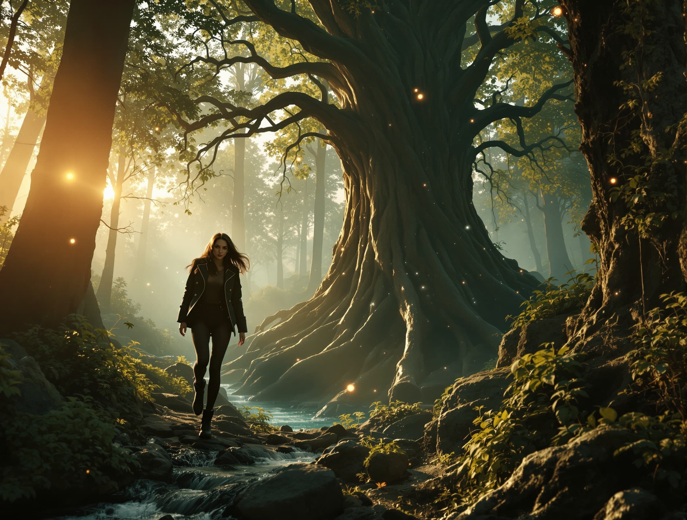 Queria um pra mim em inglês do personagem de uma garota caminhando pela floresta e surgindo diversas desafios no caminho tem que ter mil características não pode passar disso o vídeo tem que ter dois minutos gero prometo em inglês Aqui está um prompt em inglês bem completo (rico em detalhes, mas sem ultrapassar ~1000 características) para gerar um vídeo de até 2 minutos com IA: 🎬 AI Video Prompt (English): A cinematic 2-minute video of a brave young woman walking through a mysterious enchanted forest filled with evolving challenges. The scene begins at sunrise with soft golden light filtering through tall ancient trees. The girl has long dark brown hair, slightly wavy, moving naturally with the wind, expressive deep eyes, and a determined yet calm facial expression. She wears a stylish black outfit with elegant design details, including a fitted jacket, subtle glowing patterns, and lightweight boots suitable for adventure.