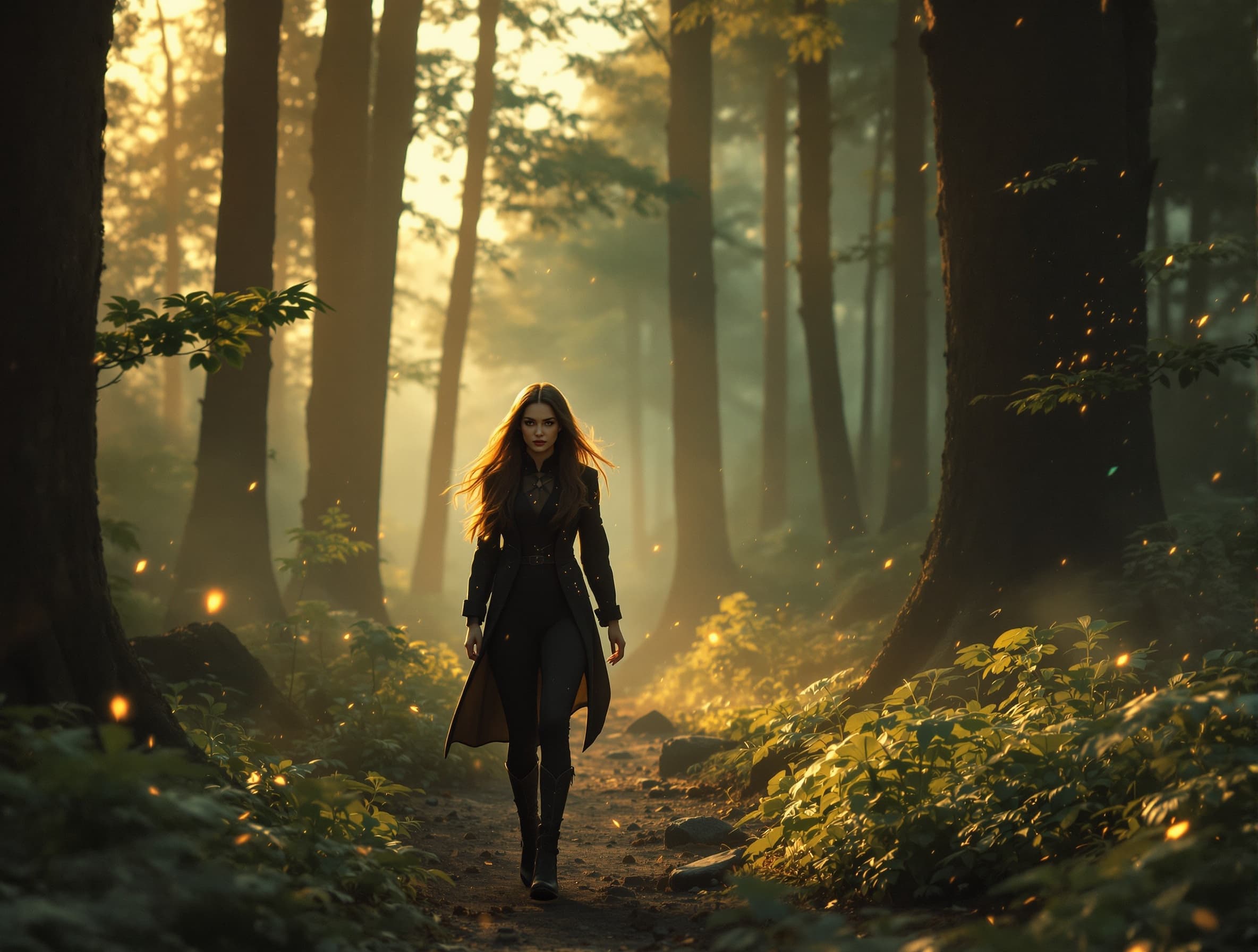 Queria um pra mim em inglês do personagem de uma garota caminhando pela floresta e surgindo diversas desafios no caminho tem que ter mil características não pode passar disso o vídeo tem que ter dois minutos gero prometo em inglês Aqui está um prompt em inglês bem completo (rico em detalhes, mas sem ultrapassar ~1000 características) para gerar um vídeo de até 2 minutos com IA: 🎬 AI Video Prompt (English): A cinematic 2-minute video of a brave young woman walking through a mysterious enchanted forest filled with evolving challenges. The scene begins at sunrise with soft golden light filtering through tall ancient trees. The girl has long dark brown hair, slightly wavy, moving naturally with the wind, expressive deep eyes, and a determined yet calm facial expression. She wears a stylish black outfit with elegant design details, including a fitted jacket, subtle glowing patterns, and lightweight boots suitable for adventure. As she walks forward, the forest environment constantly changes: glowing plants, floating particles, fog rolling across the ground, and distant animal sounds. The atmosphere is magical, immersive, and slightly tense. The camera follows her with smooth cinematic movements, alternating between close-ups, side tracking shots, and wide aerial views