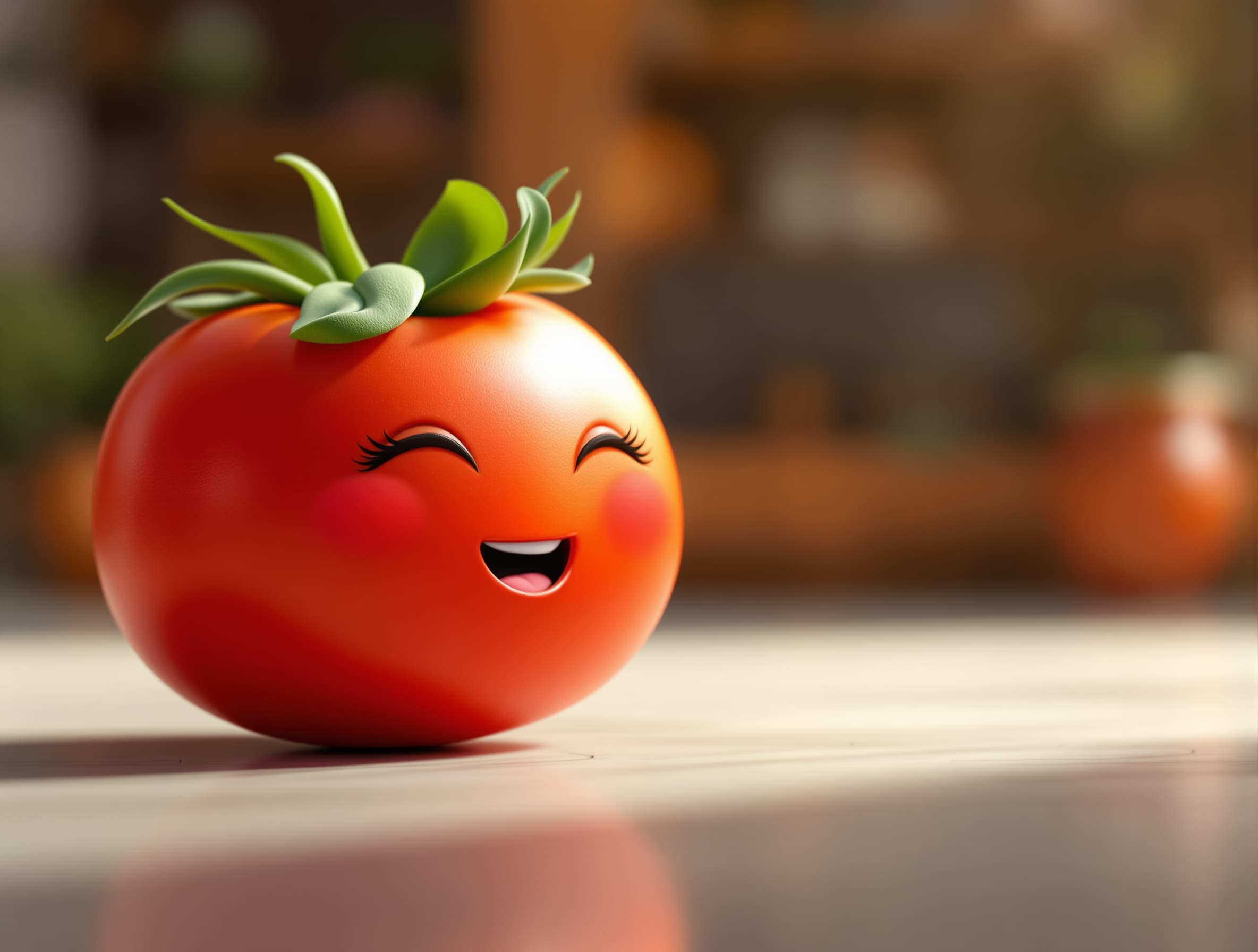cute tomato character talking, subtle lip movement, natural blinking, slight head movement, soft smile, cinematic lighting, smooth motion, 4K quality, vertical 9:16, shallow depth of field”