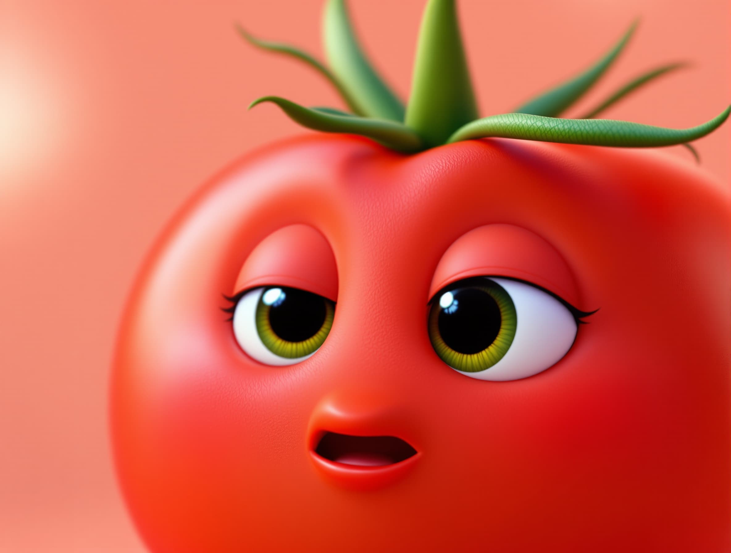 cute tomato character talking, small mouth movement, blinking eyes, slight head movement, cinematic lighting, 3D cartoon style, vertical 9:16, minimal movement, no distortion
