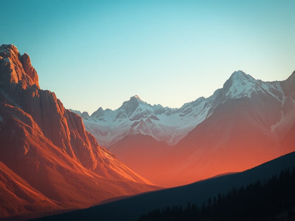 mountain landscape at sunrise, cinematic lighting, shallow depth of field, ultra detailed, vivid color grading