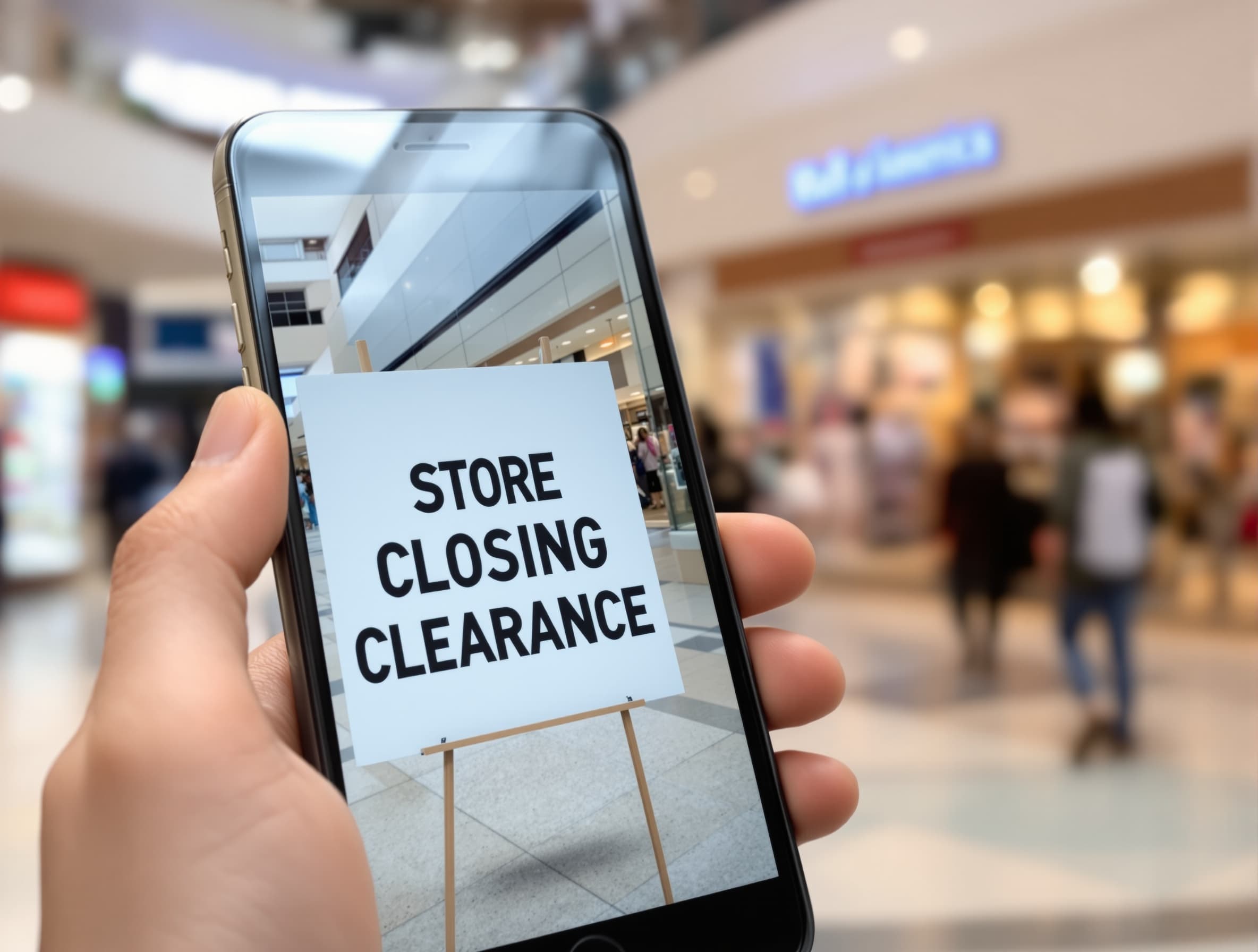 photorealistic, ultra-detailed Spell all the words right. a iPhone shot of lululemon at mall of America with a placard in front saying store closing, clearance. Spell the sign correctly "Store" "Closing" "Clearance". don't spell anything wrong. spelling is paramount. just take the words i put in quote and use them