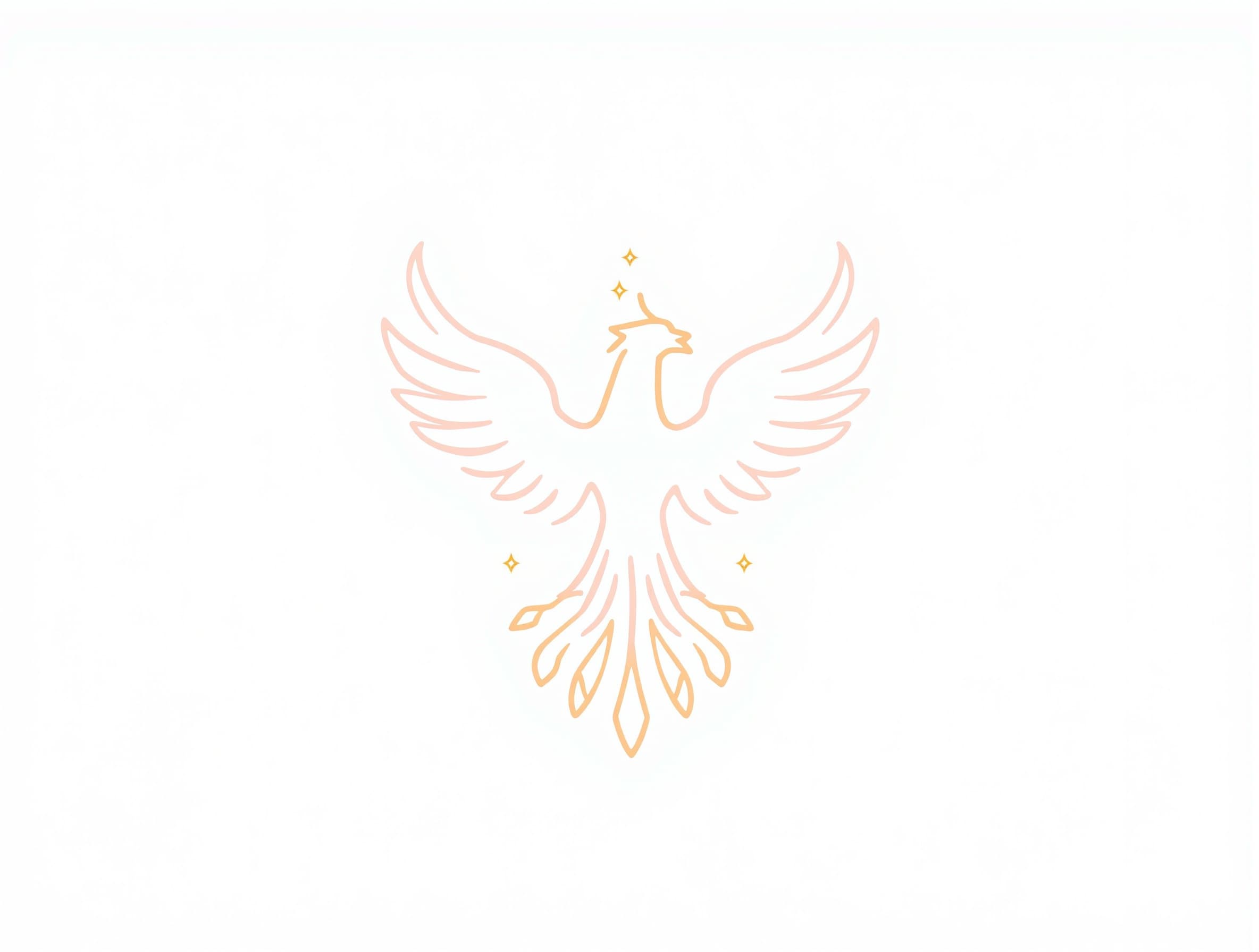 Animate this phoenix logo as a subtle looping background for a documentary-style interview video. Keep the original logo design, shape, colors, and composition unchanged. The phoenix stays centered and mostly still. Only add very gentle motion: the wings move almost imperceptibly as if breathing, the flames under the phoenix softly flicker upward, and a few small glowing ember particles drift upward slowly. Static camera, no zoom, no panning, no distortion, no redesign, no morphing. Calm, elegant, minimal animation. Seamless loop.