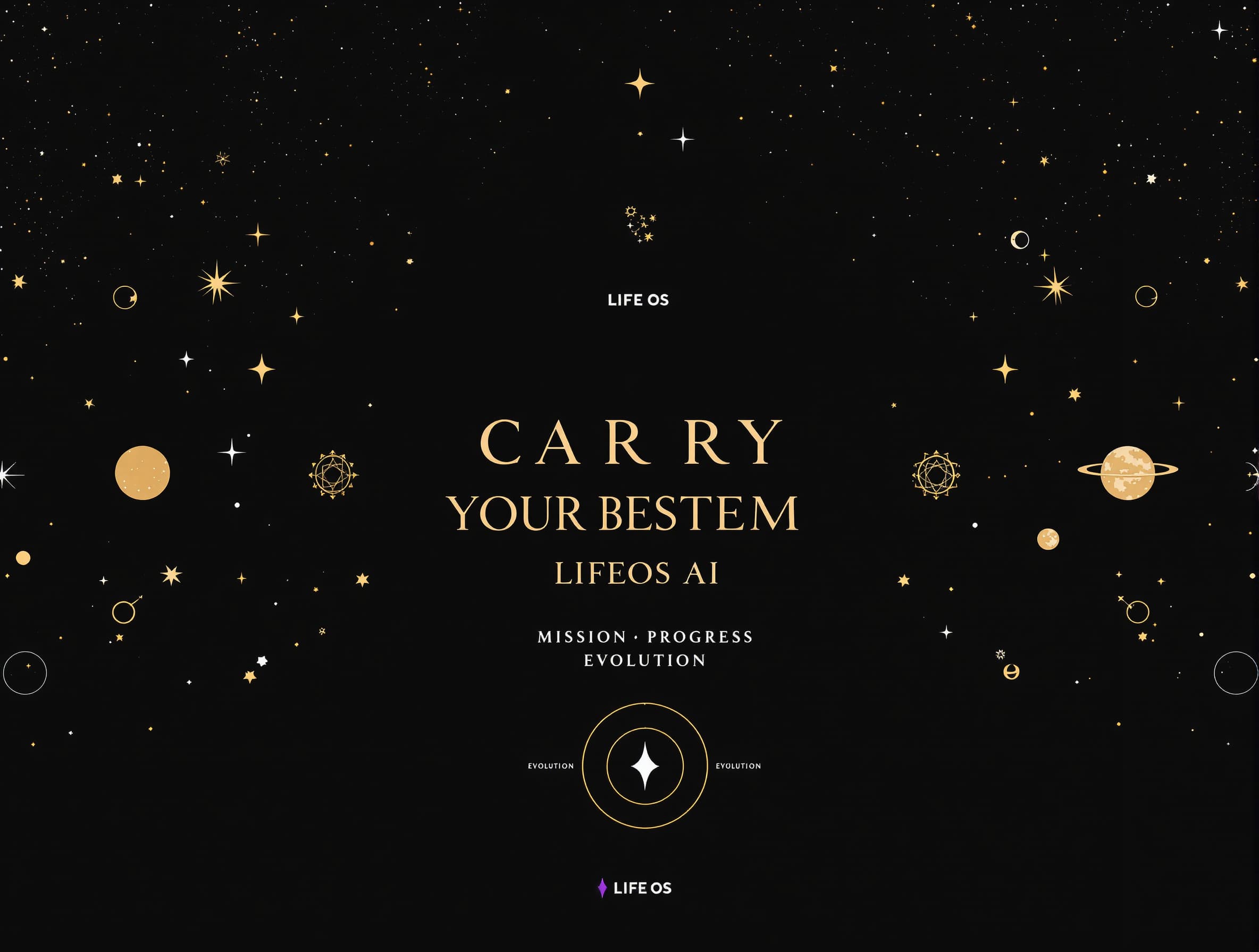 Prompt para geração da arte: Premium seamless pet bowl wrap design for a luxury mystical stationery brand called LIFE OS. Elegant deep black background with a subtle midnight-purple gradient and extremely subtle cosmic texture. Sophisticated champagne-gold celestial elements: tiny stars, delicate constellations, thin orbit lines, subtle moons and refined geometric celestial symbols. Minimalist, luxurious, modern mystical aesthetic, elegant and sophisticated, suitable for a premium pet accessories collection. Create a wide horizontal print-ready composition designed specifically as a full-wrap sublimation artwork for a Printful Pet Bowl. The design must flow seamlessly from left to right, with balanced spacing and no obvious beginning or ending point. Keep the visual elements concentrated enough to remain beautiful when wrapped around a curved bowl. Include the LIFE OS logo/name subtly and elegantly as part of the pattern, repeated sparingly rather than dominating the design. Add tiny refined celestial motifs between the logo elements. Important: artwork only, NOT a product mockup, NOT a photograph of a bowl, NOT a 3D render. Flat 2D printable artwork, clean edges, high resolution, crisp details, professional commercial design, seamless horizontal composition, no borders, no frame, no white margins, no perspective distortion. Luxury black + champagne gold + subtle midnight purple color palette. Premium, mystical, celestial, minimalist, elegant, timeless, sophisticated.